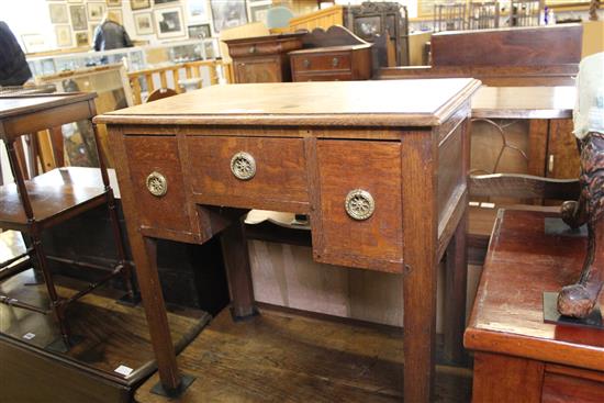 19th century French oak lowboy, fitted 3 long drawers(-)